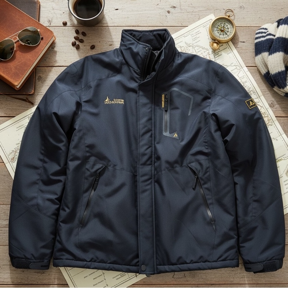 Black Performance Jacket with High Collar and Zipper Closure
